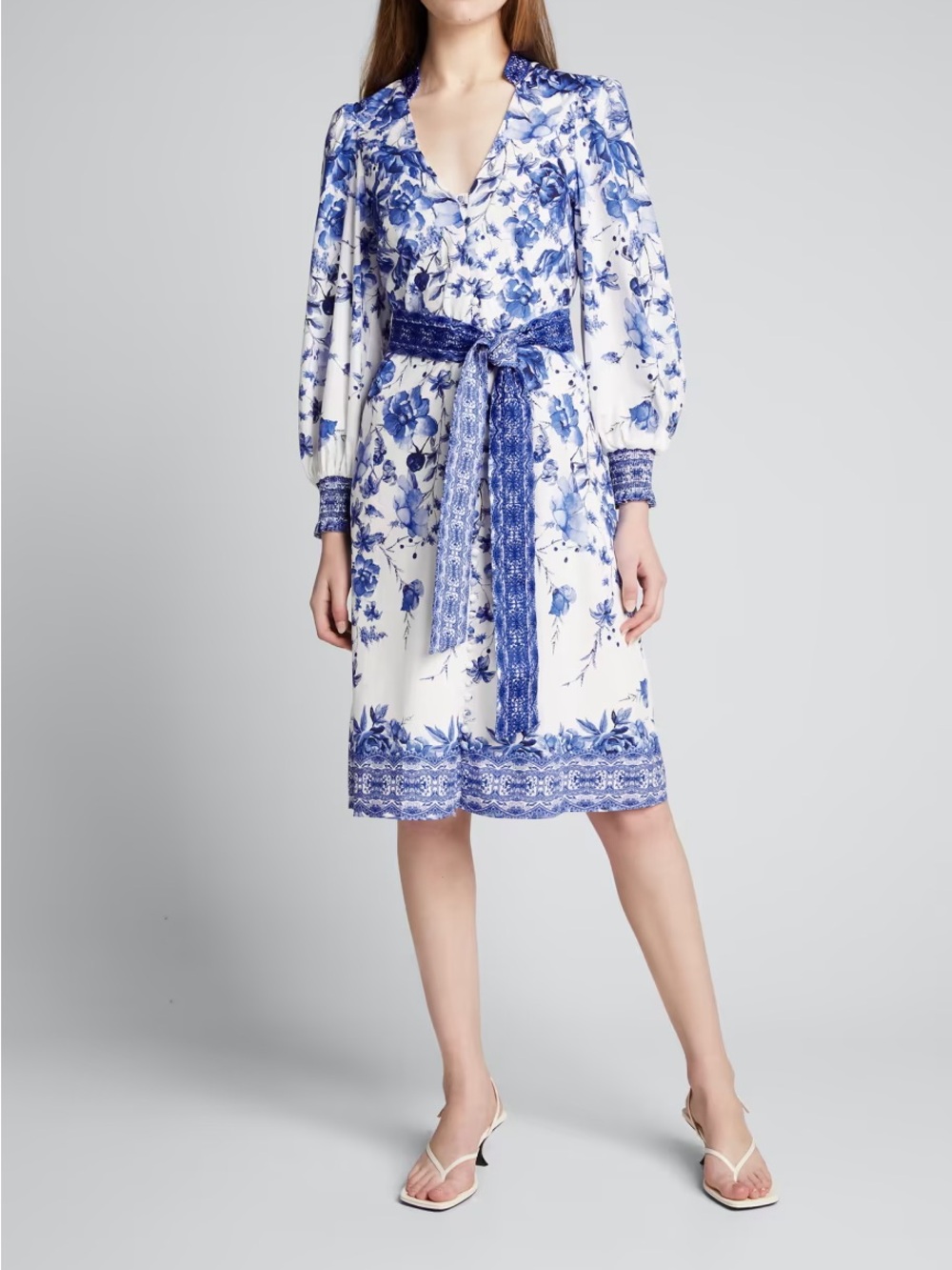 ALICE AND OLIVIA Shanley Button-Front Midi Dress with Waist Ties